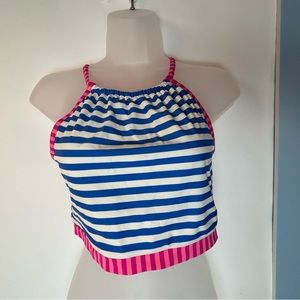 Matilda Jane 435 Blue White Pink Stripes‎ Swim Top Big Girls 16 Youth size